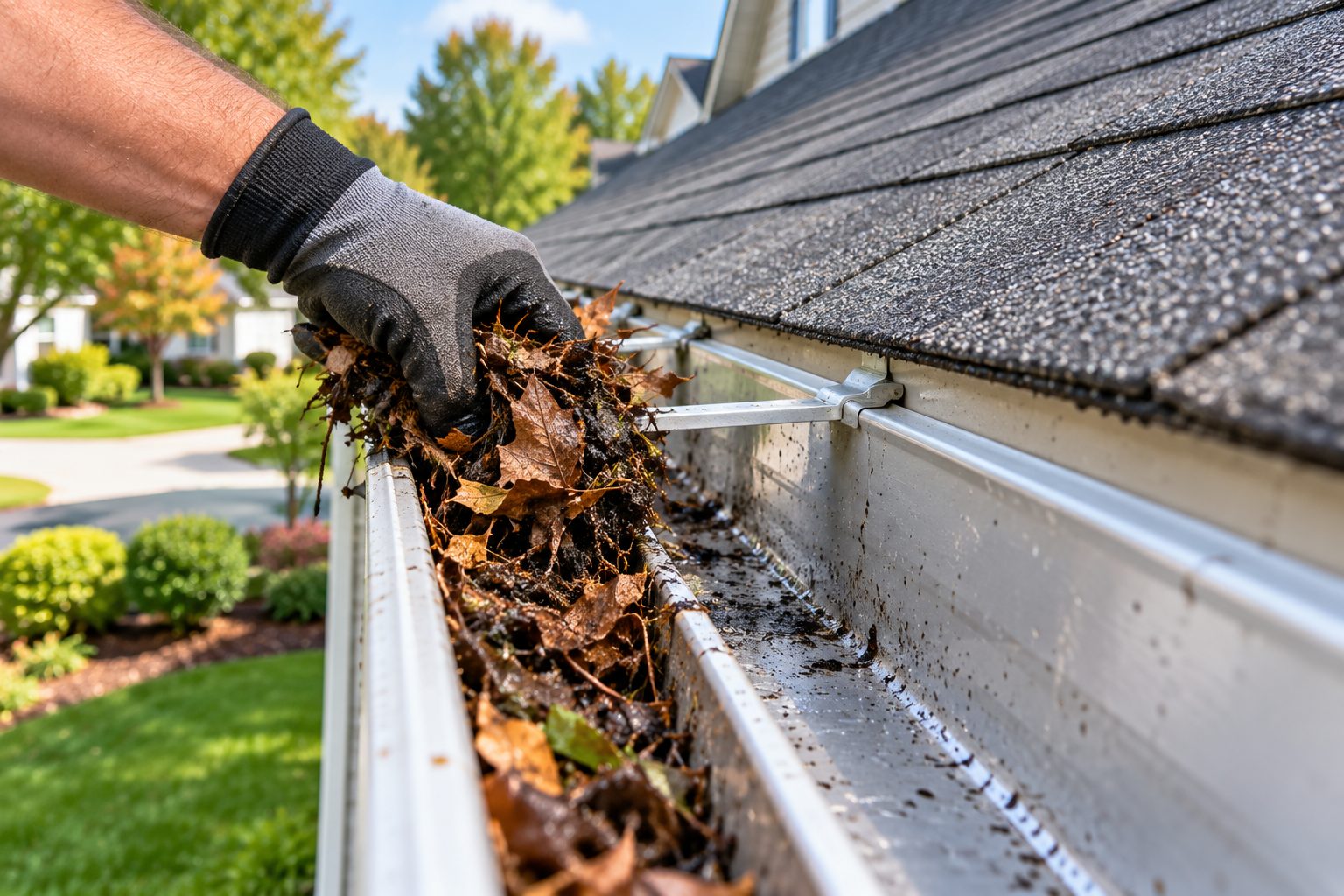 Debris scooped by hand out of a gutter during a cleaning in Miami