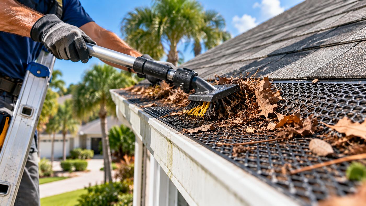 Before gutter guard cleaning in Miami
